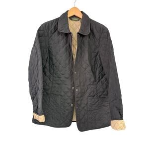 Eddie Bauer Black Quilted Jacket Goose Down Size Large Thin Packable Travel Coat